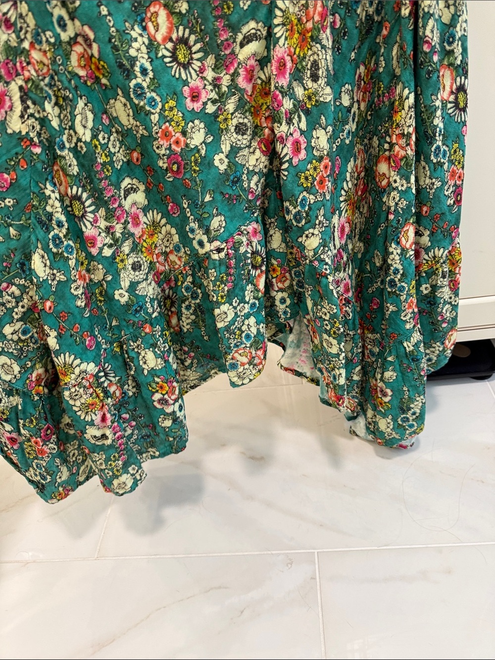 Turquoise/Green Floral Smocked Waist Maxi Skirt from Natural Life - Picture 2 of 6